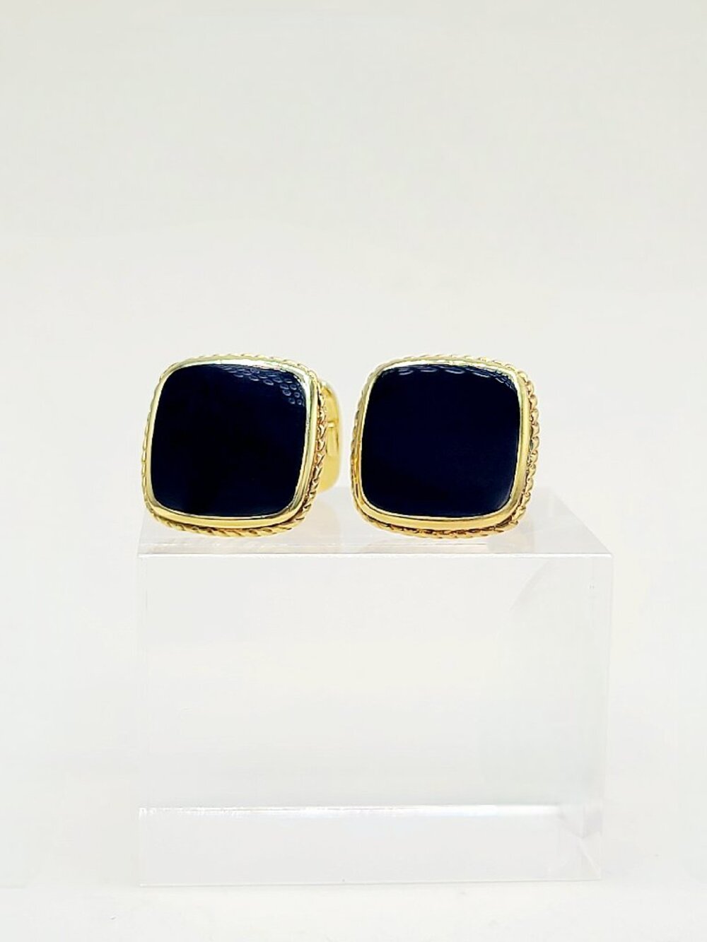 David Yurman Exotic Stone Cufflinks in Black Onyx in 18K Yellow Gold - RARE